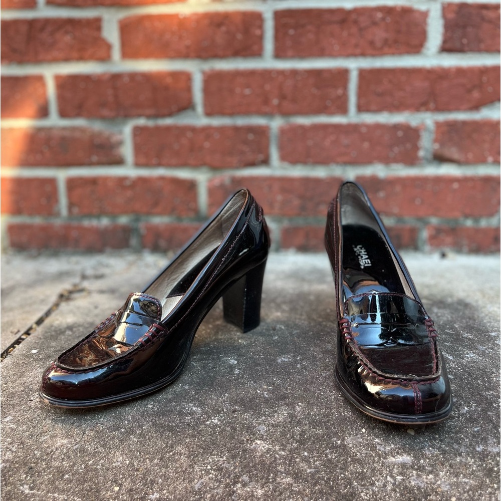 Michael Kors patent leather loafers block heels